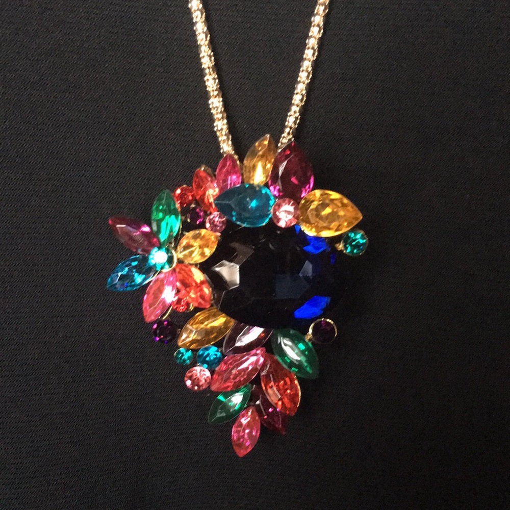 Multi-Color Crystal Flower Necklace - Picture 5 of 14